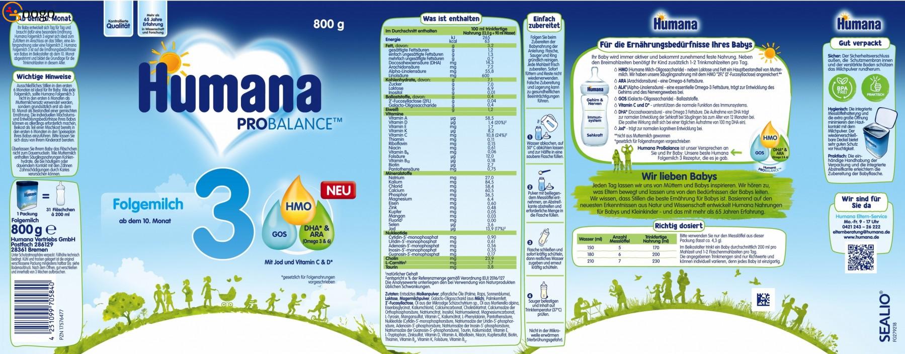 Humana Folgemilch 3, 800g